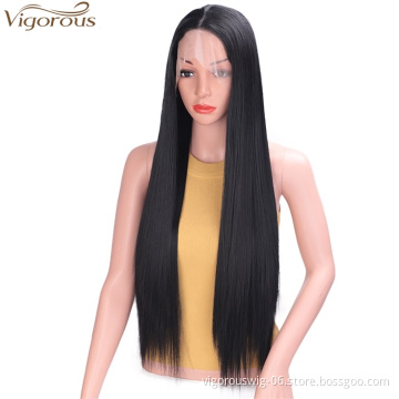 Vigorous Black Color Lace Front Wig Straight Long Heat Resistant Women Wigs Synthetic Parting Side Lace Wig